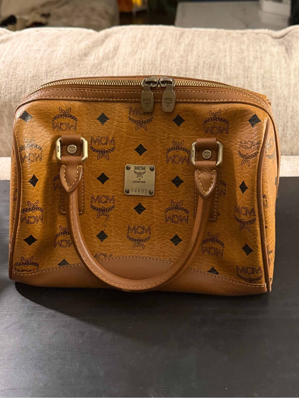 MCM Vintage Cognac Visetos Satchel with Gold Hardware